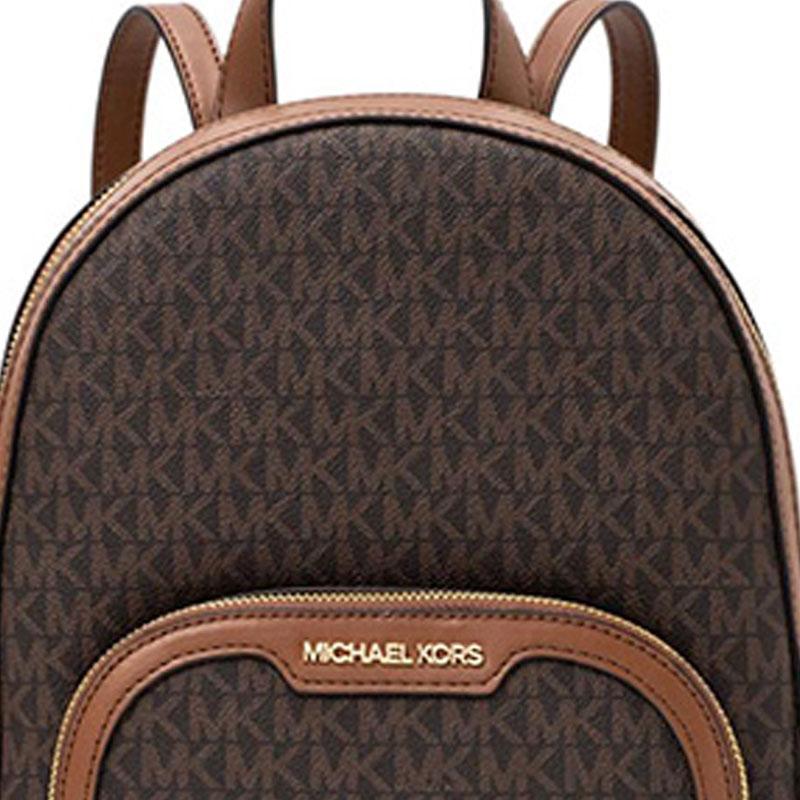 Michael Kors Jaycee 24 Zipper Closure Classic Presbyopic School Bag Backpack Canvas and Leather Backpack Women's Brown