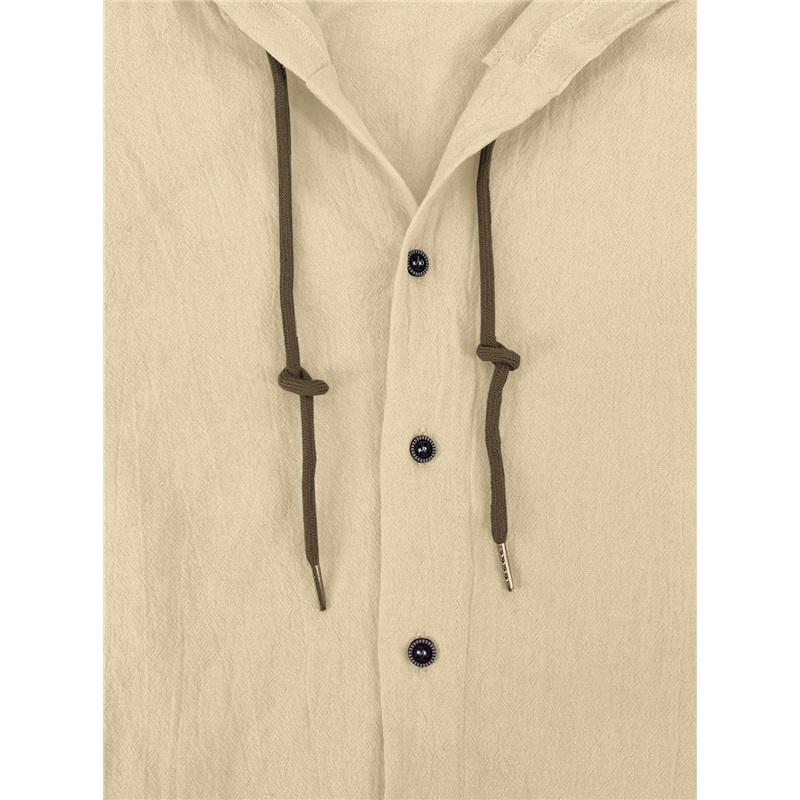 T-shirt con cappuccio estiva da uomo, nuova, tinta unita, cotone e lino, camicia casual a maniche lunghe da uomo, top da spiaggia