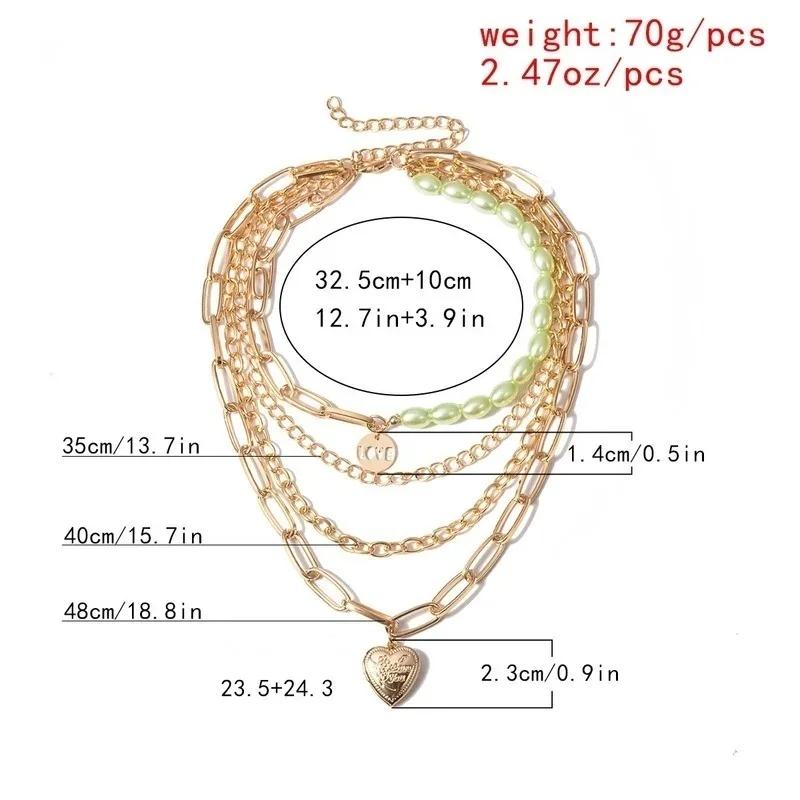 Collana Iniziale con Ciondolo a Lettera Semplice Retro con Perla per Donna Gioielli Collana a Catena Grossa a Strati Multipli Dichiarazione Boho