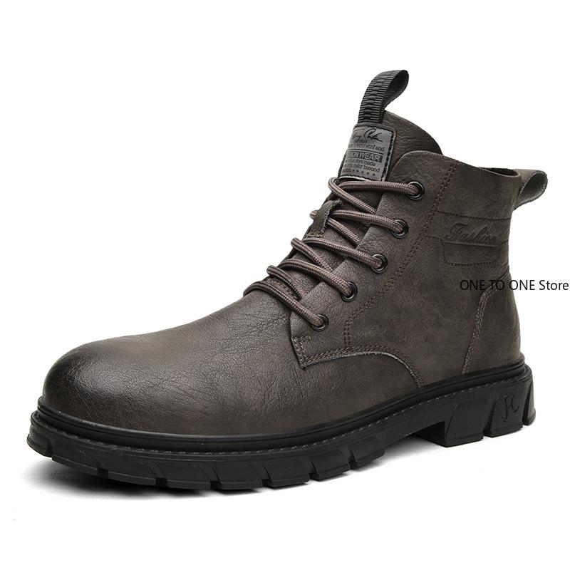 Fashion Men Retro Work Shoes Autumn Winter Thick Bottom High Top Non Slip Casual Boots Leather Boots Chelsea Desert Waterproof Boots