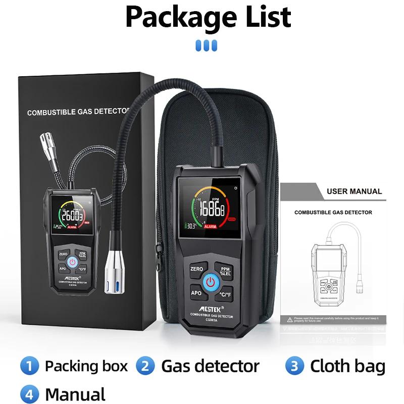 Gas Leak Detector Analyzer Methane Flammable 50000 PPM 100% LEL Combustible Natural Tester LCD Screen Sound and Light Alarm