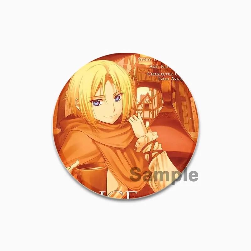 32/44/58mm 58mm Kurafuto Rorensu Horo Badge Cute Anime Wolf Brooches Handmade Platic Lapel Pin for Clothes Hat Backpack Jewelry Accessories