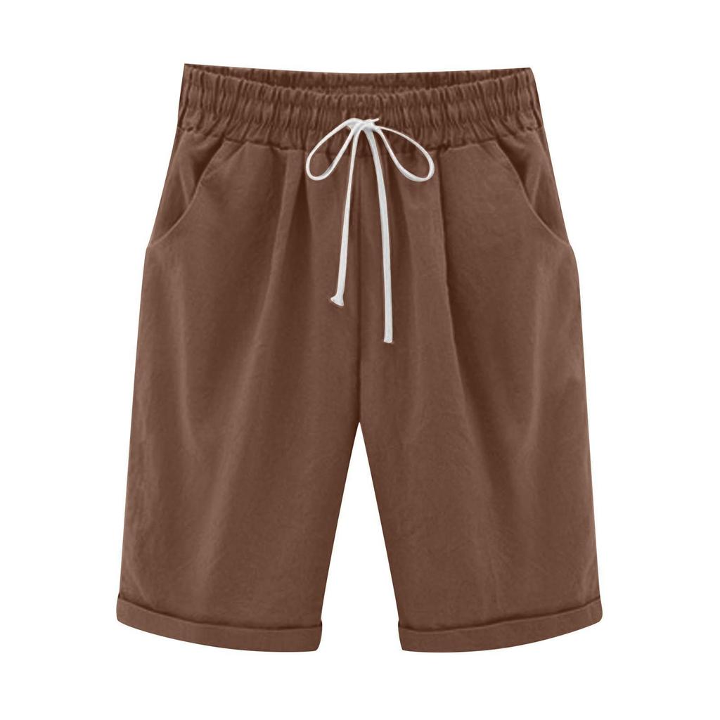 Women's Casual Loose Beach Pants Color Loose Casual Fifth Pants Pockets Linen Shorts