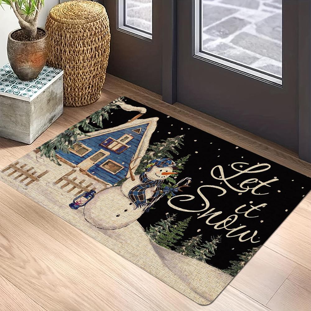 Merry Christmas Tree Snowman Elk Carpet Party Living Room Sofa Bedroom Study Kitchen Entrance Door Rug Non-slip Home Decor Mat