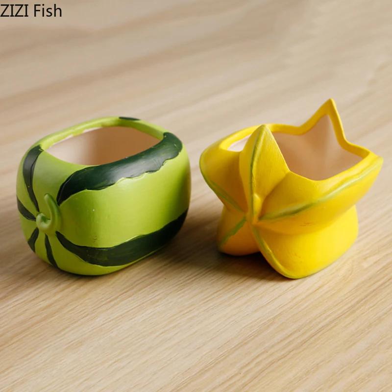 Watermelon Shape Vase Green Plant Pot Table Decoration Flower Arrangement Creative Cartoon Fruits Vases Room Aesthetic Decor