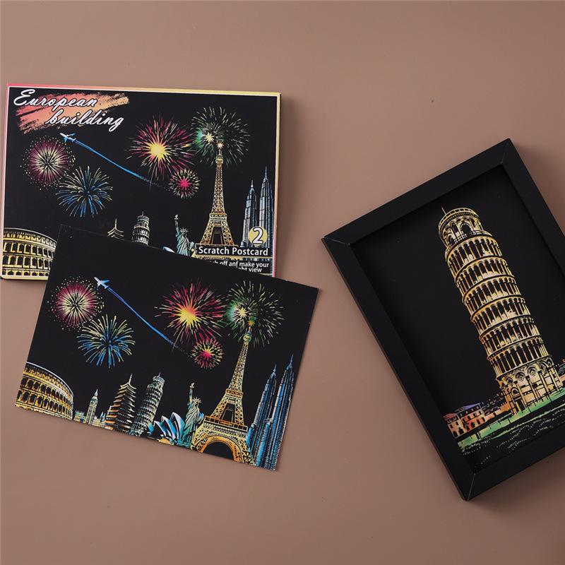 A5 Night View City Scenery DIY Scratch Painting for Kids - Eco-friendly Architecture Art Paper