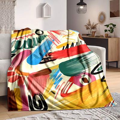 1pc Colorful Brushstroke Design Blanket Warm, Cozy, And Soft, Suitable for Sofas, Beds, Cars, And Office Use.Perfect for Camping And Travel, Making It