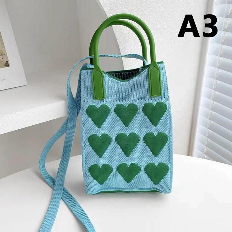 1/2/5pcs Korean Fashion Heart Knitted Mini Handbag Women Mobile Phone Shoulder Bags Girls Chic Cute Outdoor Crossbody Small Bags