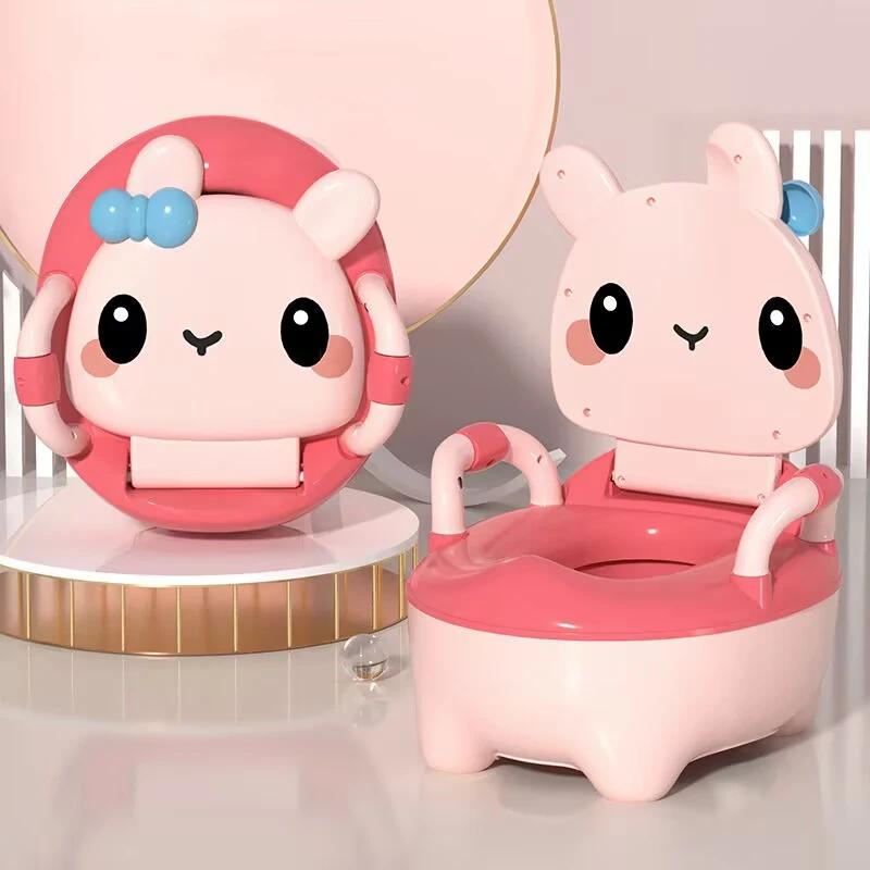 Portable Kids Toilet Seat Baby Bowl Toilet Potty Training Seat with Backrest and Anti-slip Cartoon Toddlers Potty Commode Chair