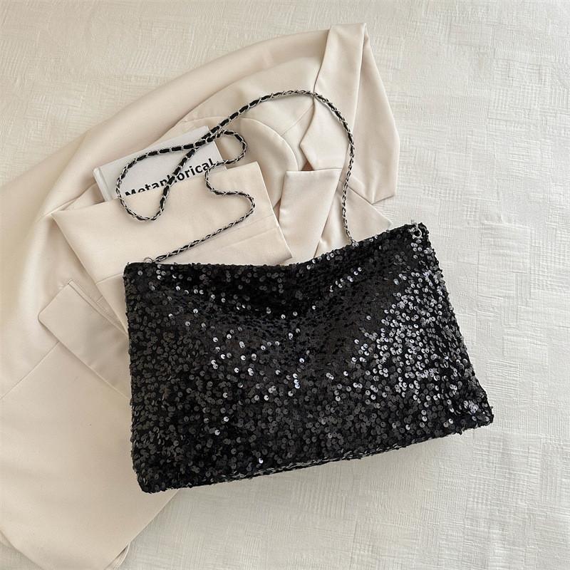 Stylish Korean Style Large Capacity Chic Chain Tote Bag For Women In Black White Silver
