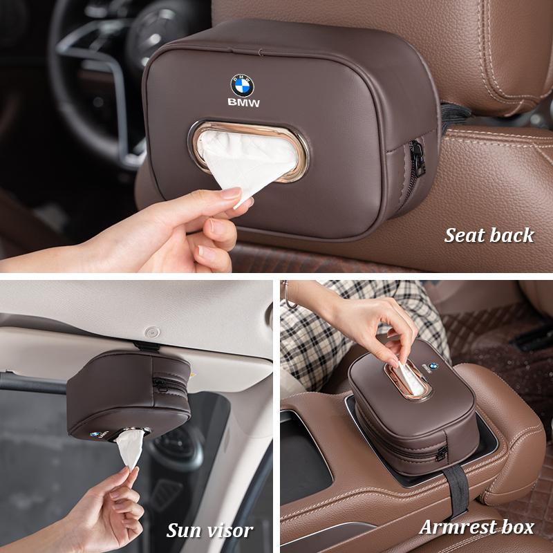 ORWI7 Car Seat Back Tissue Box Leather For BMW X1 X3 X5 X6 X7 E38 E46 E70 E90 F15 F30 G20 G30 1 3 5 6 7 Series Auto Armrest Napkin Bag