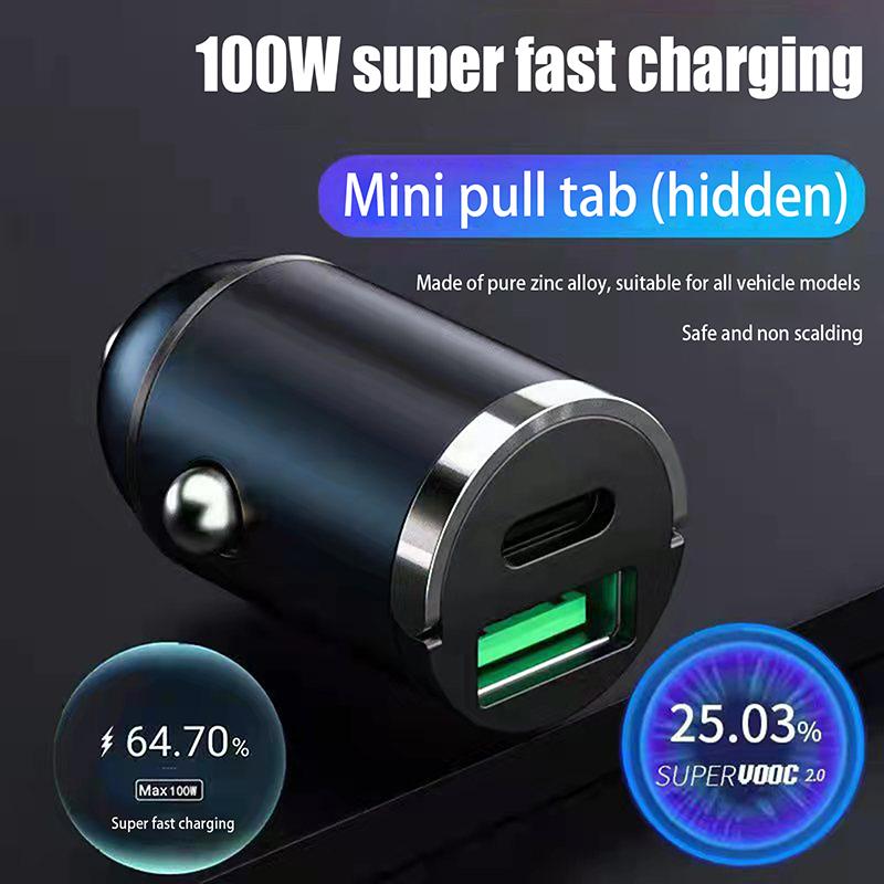 100W Mini Autoladegerät Schnellladung Für Iphone Qc3.0 Mini Pd USB Typ C Auto Handy Ladegerät Für Xiaomi Samsung Huawei