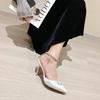 Fashion Bling Rhinestone Heart Design Brand Pumps Women Sexy Pointed Toe Ankle Strap High Heeled Sandals Elegant Satin Zapatos De Mujer
