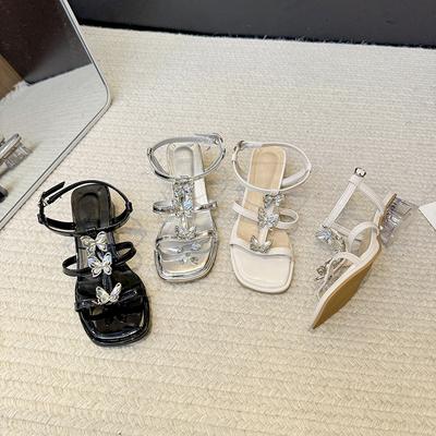 Fashion Women's Sandals 2025 New Summer Shoes Fashion Casual Apartment Women's Sandals Rhinestone Butterfly Luxury Design Women's Shoes
