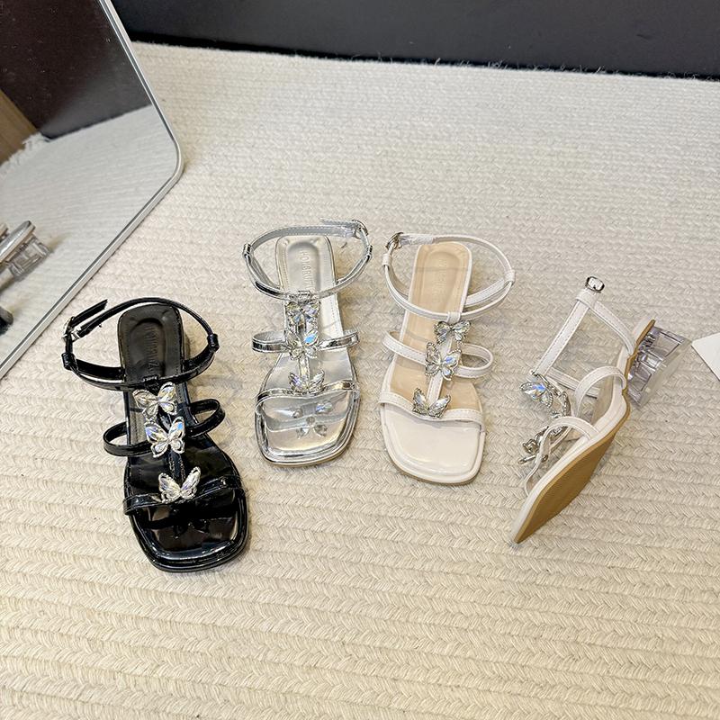 Fashion Women's Sandals 2025 New Summer Shoes Fashion Casual Apartment Women's Sandals Rhinestone Butterfly Luxury Design Women's Shoes