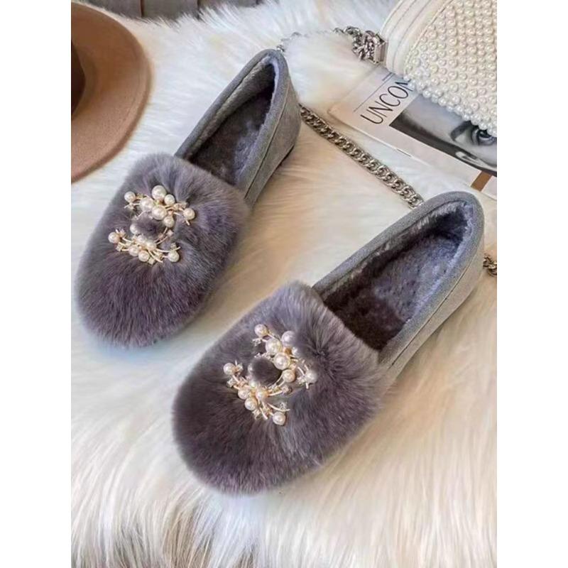 Retro Velvet Round Head Doudou Single Shoes Autumn and Winter New Fluffy Shoes Women Wear Cotton Ladyshoes Warm Commuter Shoes