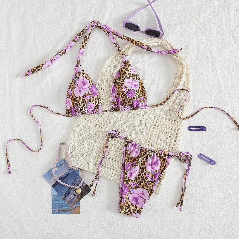 Xinsi Women s Sexy Swimsuit Leopard Print Flower Bikini Triangle S