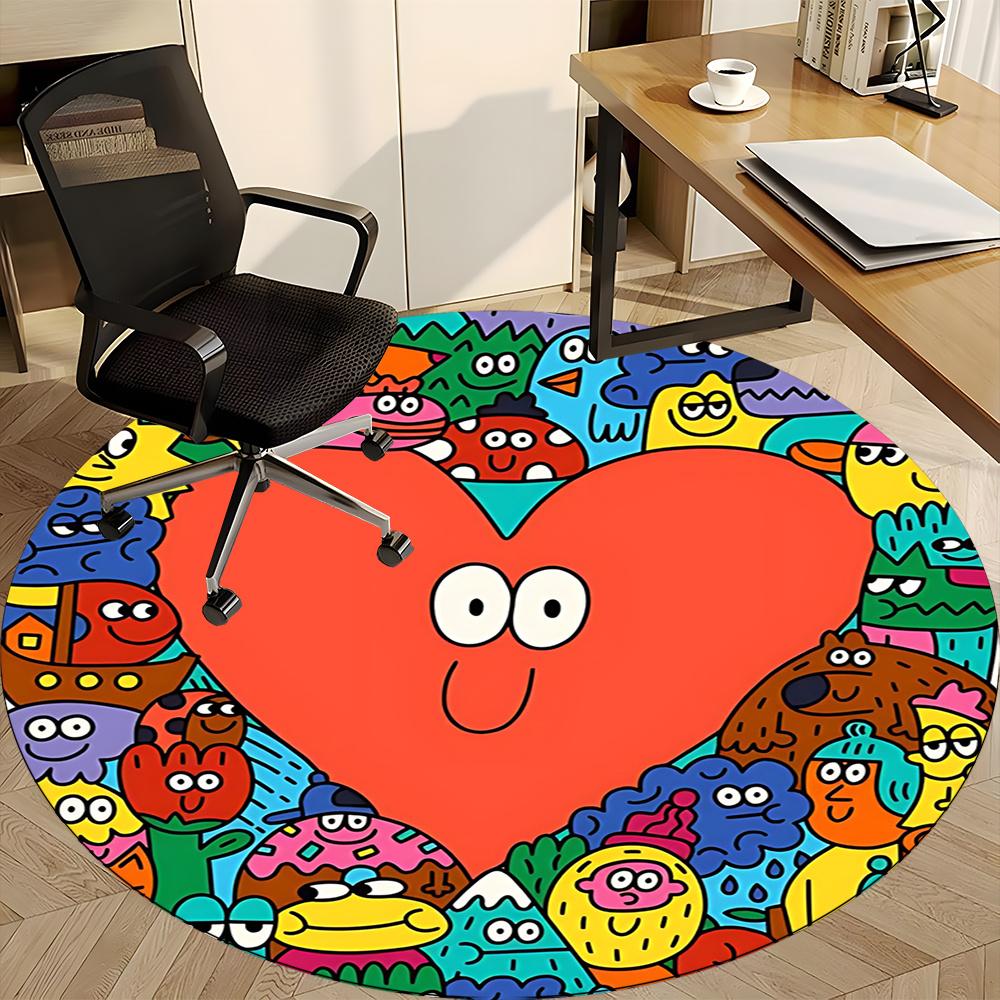 1pc Heart Characters Office Round Area Rug, Indoor Mat Suitable ForOffice, Under Office Chairs Bedroom Living Room Home Decor, Room Decot213