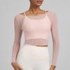 Joomon Mesh Yoga Set: Two-Piece Long Sleeve Quick-Dry Camisole with Integrated Cup Sports Bra