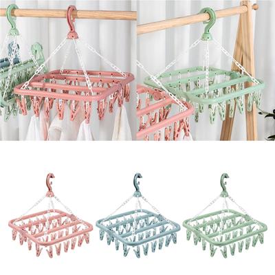 32 Clips Folding Clothes Dryer Hanger Children Adults Clothes Dryer Windproof Socks Underwear Plastic Drying Rack
