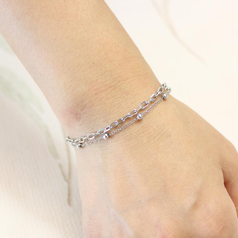 Kwaliteit Sieraden Klassiek Vrouwen Cadeau Waterdicht Duurzaam Niet-vervagend Metaal Roestvrij Staal Dubbele Rij Kralenketting Prachtige Armbanden