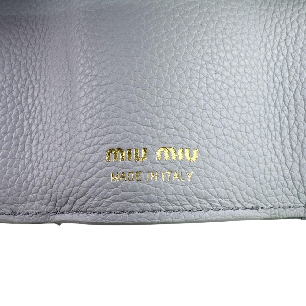 MIUMIU 5MH021 Compact wallet logo leather Tri-fold wallet blue leather Used