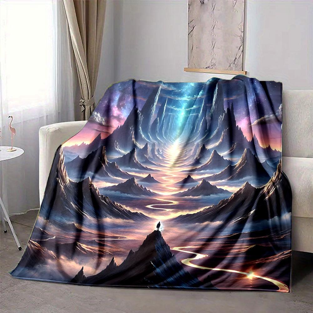 1pc Mystical Landscape Blanket, Lightweight Flannel Throw Blanket For Sofa, Bed, Travel, Camping, Living Room, Office, Couch, Chair, And Bed
