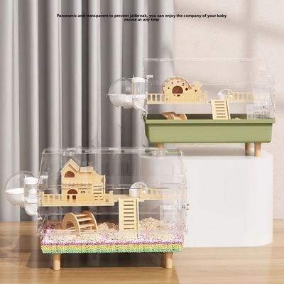 60cm Large Acrylic Hamster Cage with Full View Design Premium Syrian Hamster Villa Removable Tray & Exercise Wheel Breeding Box