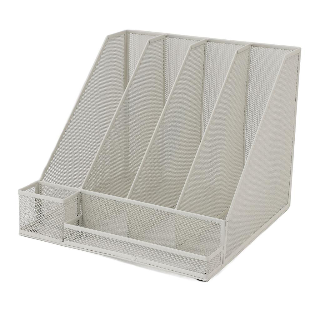 Desktop File Organizer Iron Mesh White Multi Layer Vertical File Folder Organizer for Study Office
