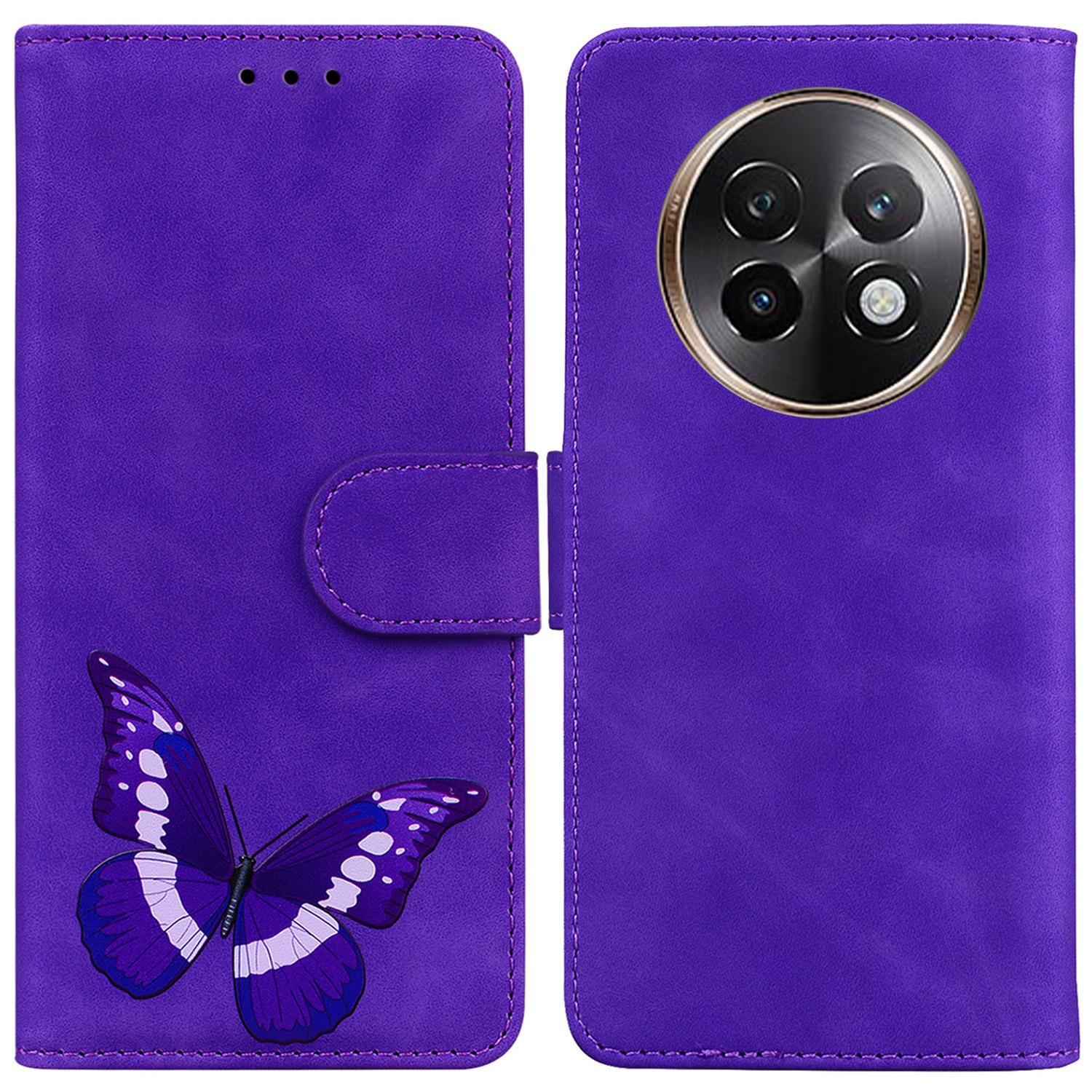 

Для Realme 13+ 5G/13 Pro 5G (Китай) Чехол-подставка из искусственной кожи с принтом бабочек Purple