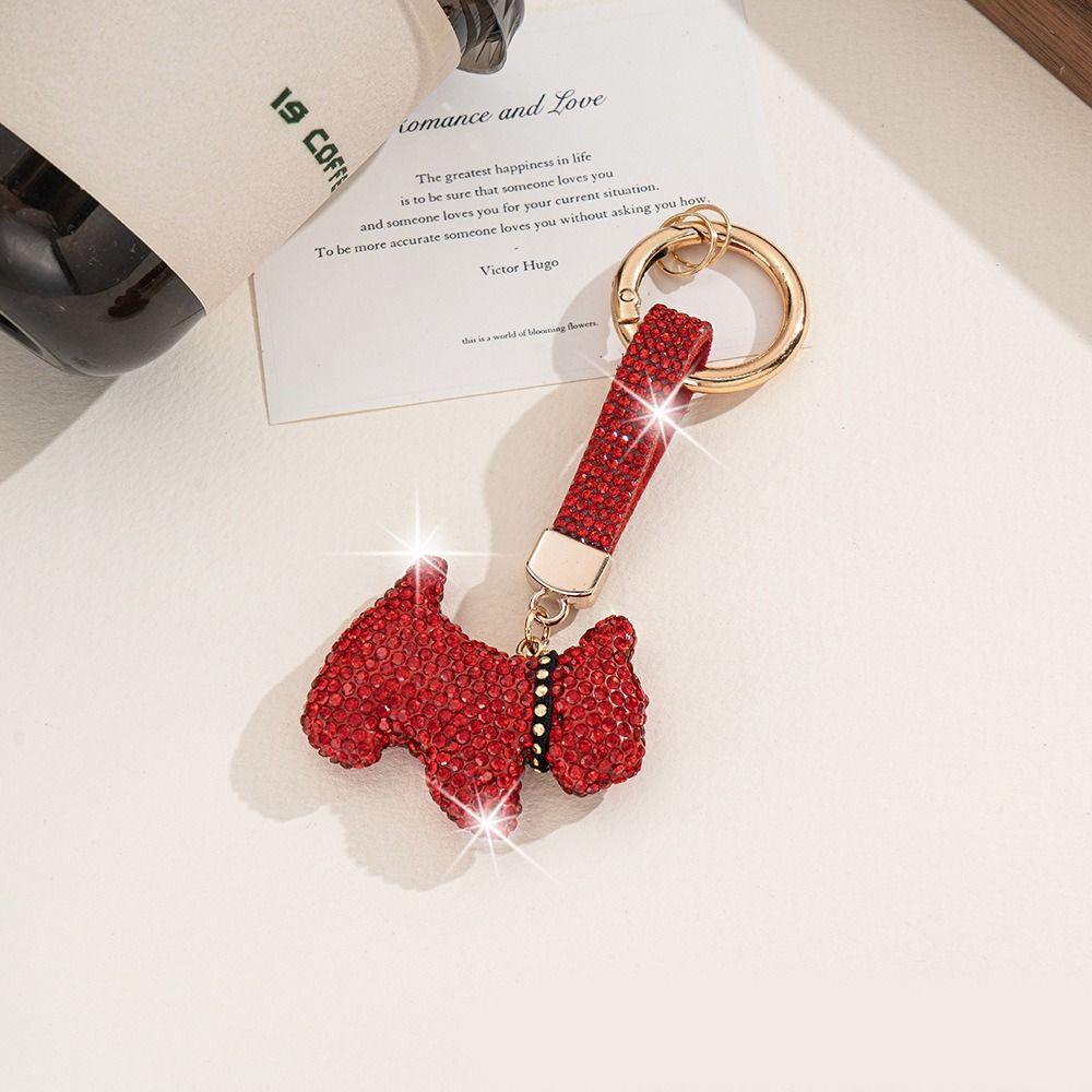 Korean Crystal Dog Pendant Blingbling Rhinestone Car Keyring Backpack Decor