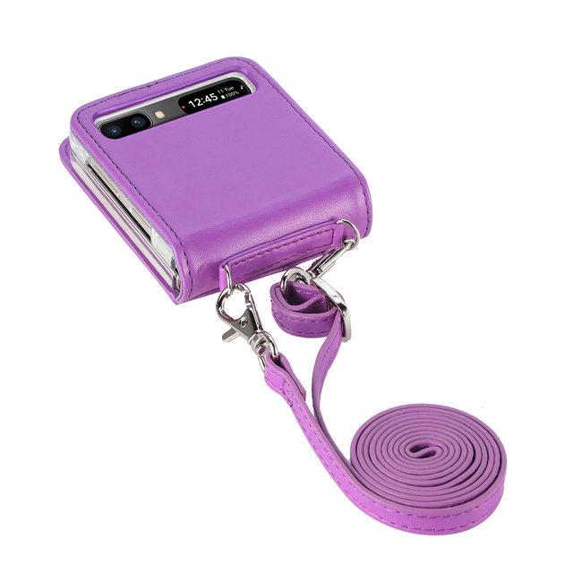 

Кожаный чехол-бумажник с ремешком для телефона для Samsung Galaxy Z Flip 3 Flip4 Flip 4 Flip3 5g, чехол с откидным карманом для карт, чехол без отпечатков пальцев for Galaxy Z Flip3 фиолетовый