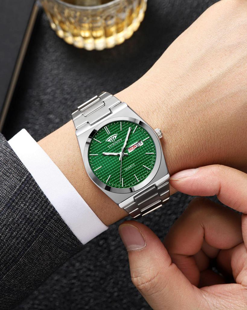 New Men's Ultra-thin Luminous Waterproof Steel Band Watch with Double Calendar - Fashionable, Hot Selling Model