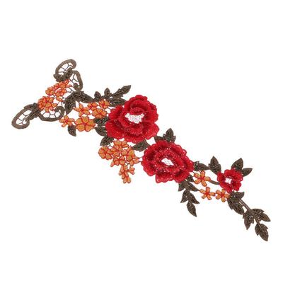 Blume Rose Nähen Aufbügeln Basteln Applikation Stickerei Aufnäher Spitzenbesatz Stoffmotiv Venedig - Rot