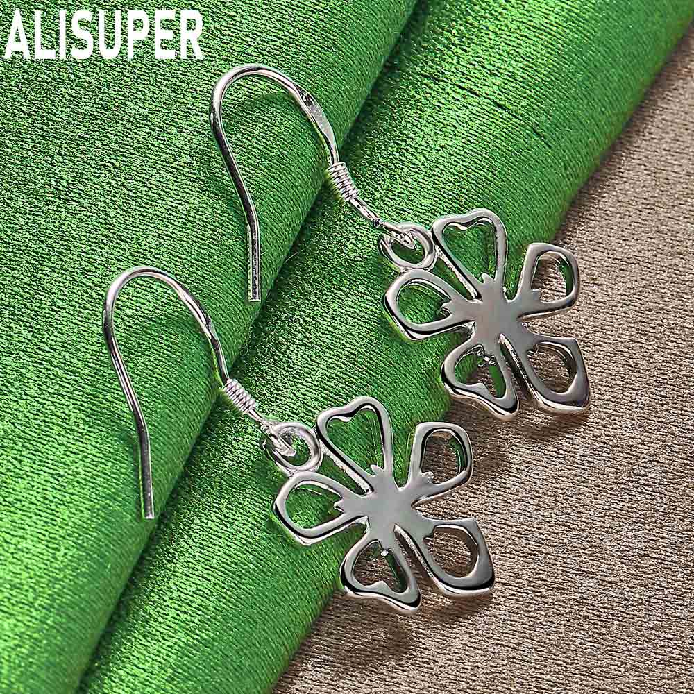 925 Sterling Silver Exquisite Hollow Flower Pendant Earrings - Fashion Banquet Jewelry
