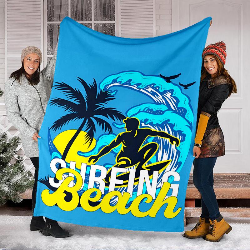 Surf Theme Printed Blanket - Perfect for Couch, Bed, Travel & Outdoor Use | Machine Washable, Cozy & Durable.
