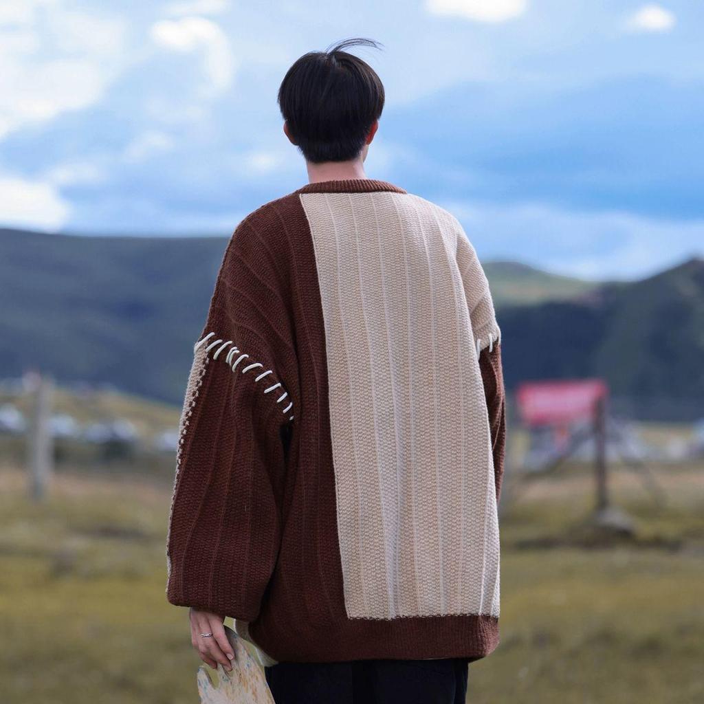 Boy's Color-Block Sweater: Trendy Loose-Fit Casual Pullover for Autumn/Winter