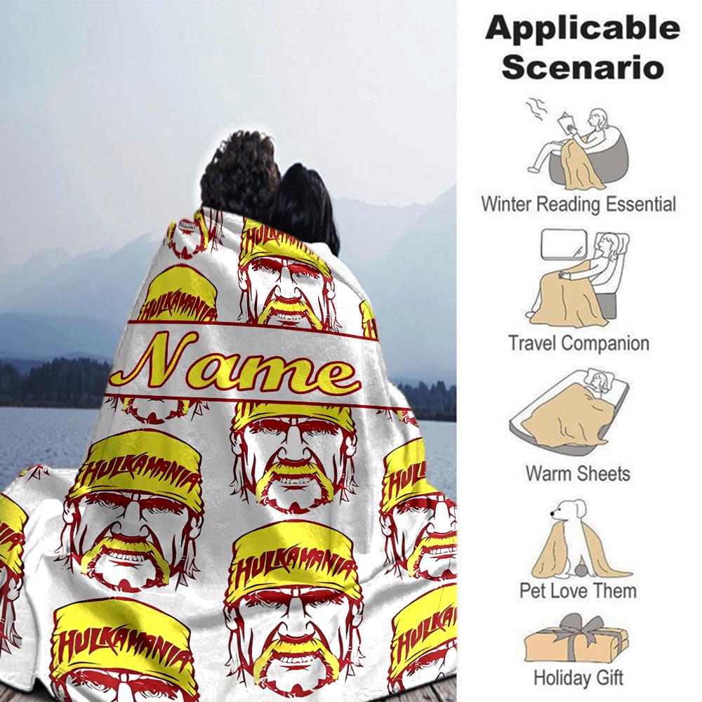 Customiz Name Personality Hulk Hogan Blanket Soft &Warm Sofa Office Bed Travel Lunch Break Blanket, Gift Suitable All Seasons
