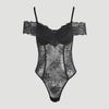 2025 Winter Off-Shoulder Black Lace Bodycon Bodysuit with Push-Up Bra