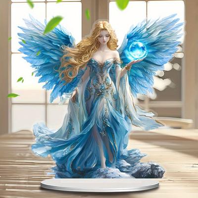 1SET Guardian Angel Statue Acrylic Ornament 2D Flat Decoration, Multifunctional Decoration Holiday Ornament