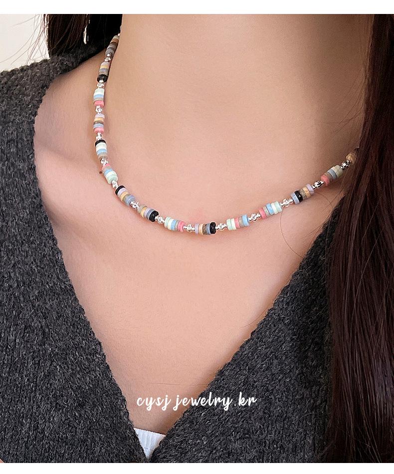 Cui Yan S925 Sterling Silver Korean Style Colorful Beaded Necklace for Women – Spring/Summer Dopamine Choker