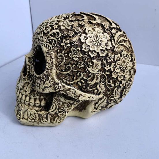 Festive Halloween Window Displays Creative Skull Flowers Sculpture, Human Head Skeleton Statue, Collectible Ornaments for Home Decor Decor,