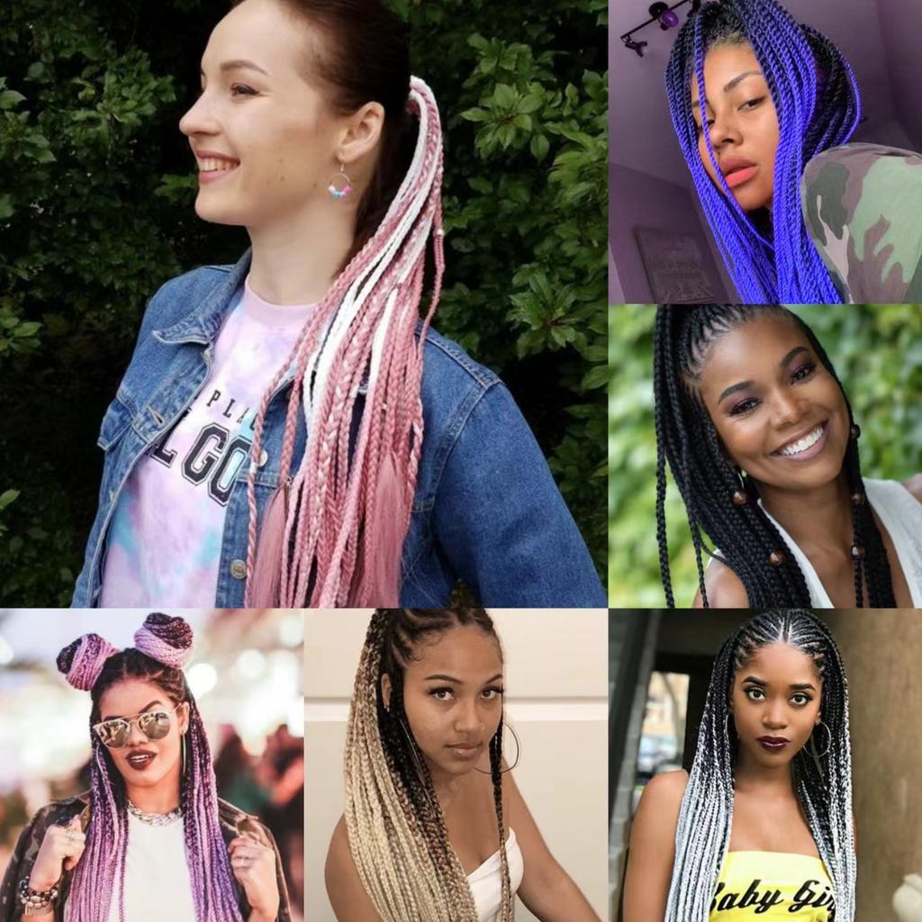 Ponytail With Hair Rubber Bands Long Box Crochet Synthetic Hair Piece Ombre Braiding Hair Extensions Braid