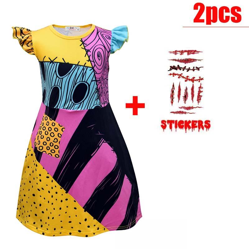 Kids Girls Boys Cosplay Christmas Eve Scary Ghost Bride Sally Skeleton Jack Dress Striped Halloween Character Dress Up Costume