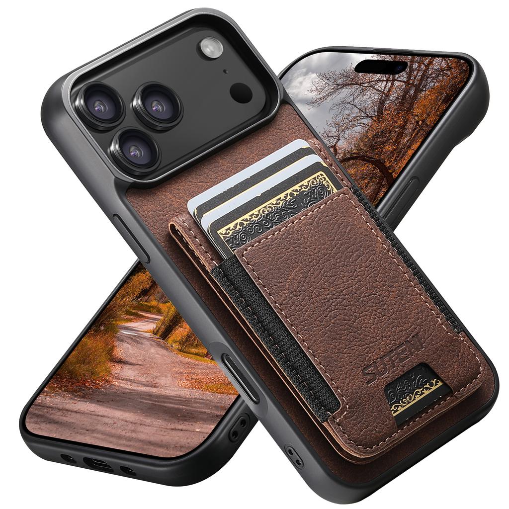 Luxury Faux Leather Card Holder Stand Phone Case Frosted Feel for IPhone 17 Pro Max 16 Plus 15 14 13 12