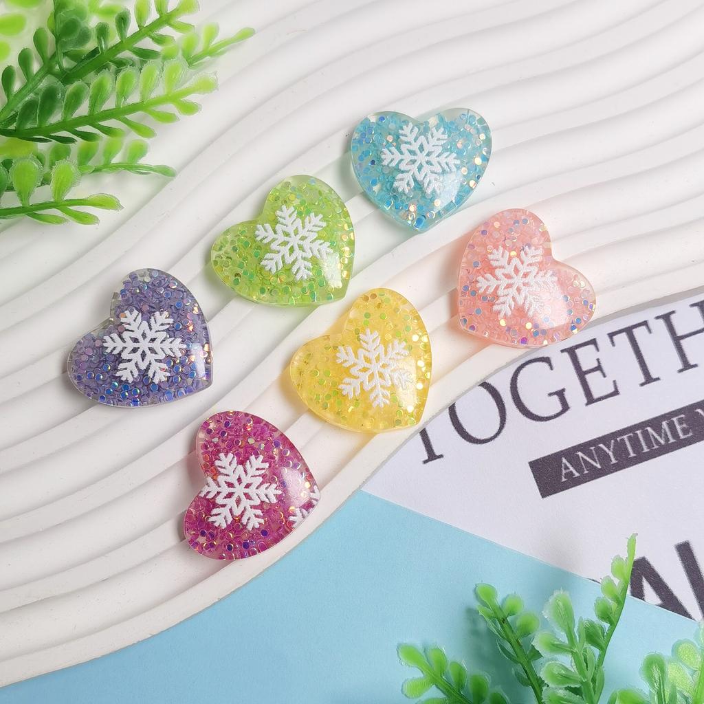 100Pcs Christmas Snowflake Heart Flatback Resin Cabochon Scrapbooking DIY Jewelry Making Hairpin Craft Valentine's  Decoration