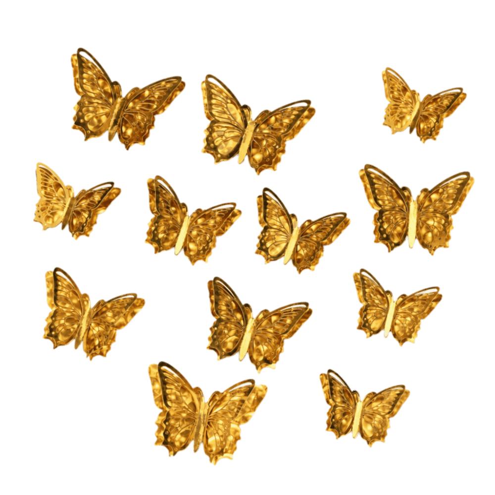 12 Pcs Glitter Wings Double-Layer Wall Stickers Butterfly-Shaped Wall Decor Room Wall Decor 12pcs Gold StyleB