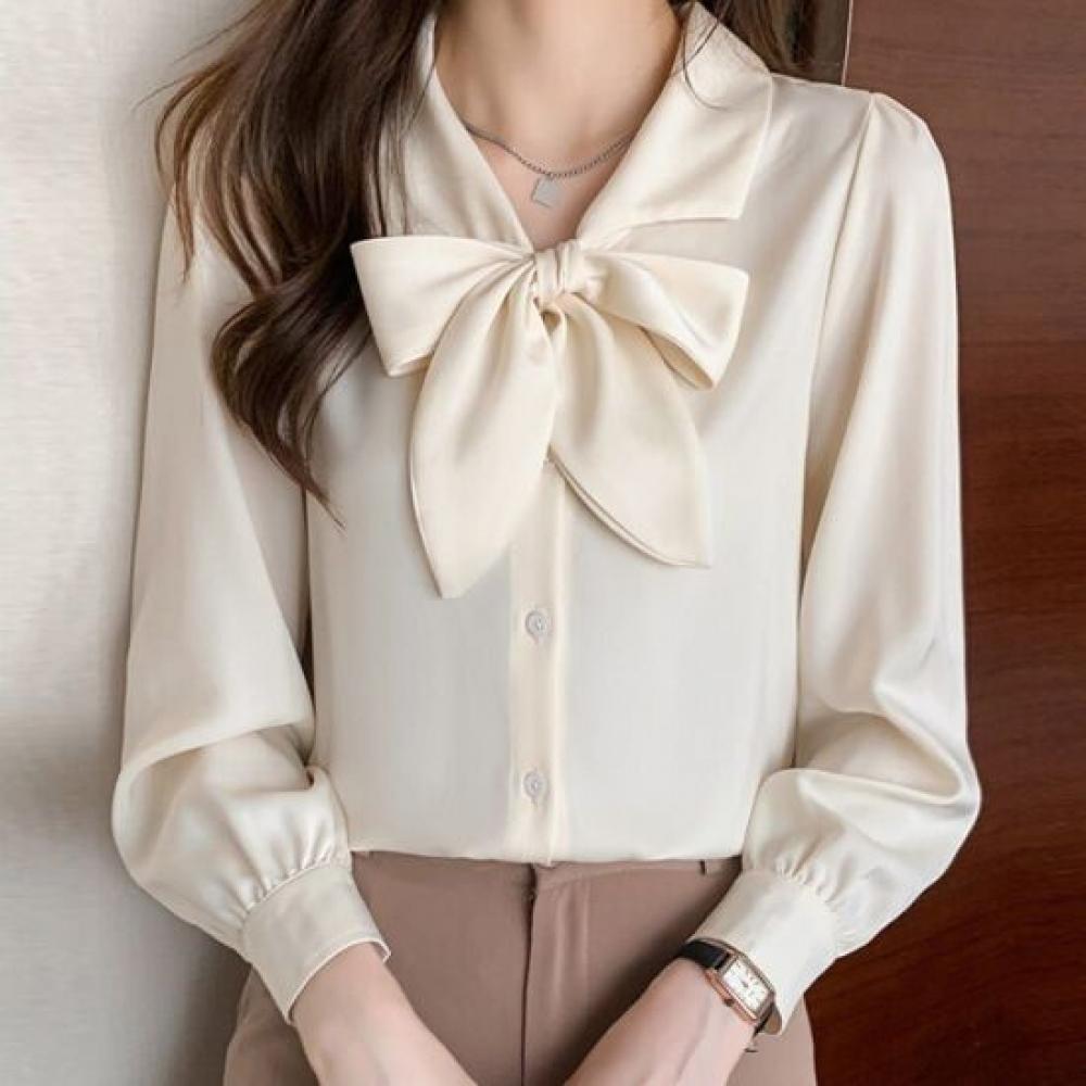 Navava Women S Ribbon Collar Long Sleeve blouSe Nb3123