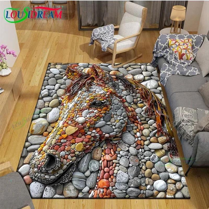 3D Lustige Kieselstein Dekor Teppich für Außenbalkon Garten Couchtisch Schlafzimmer Bereichsteppiche Küche Rutschfeste Fußmatte Teppich Geschenk