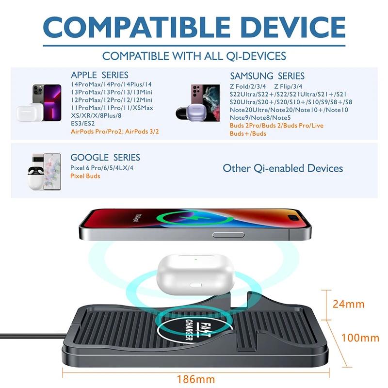 15W Car Fast  Wireless For iPhone 15 Charger Pad Mat Wireless Charger Automatic Clamping Car Mount Phone Holder Car Electronics